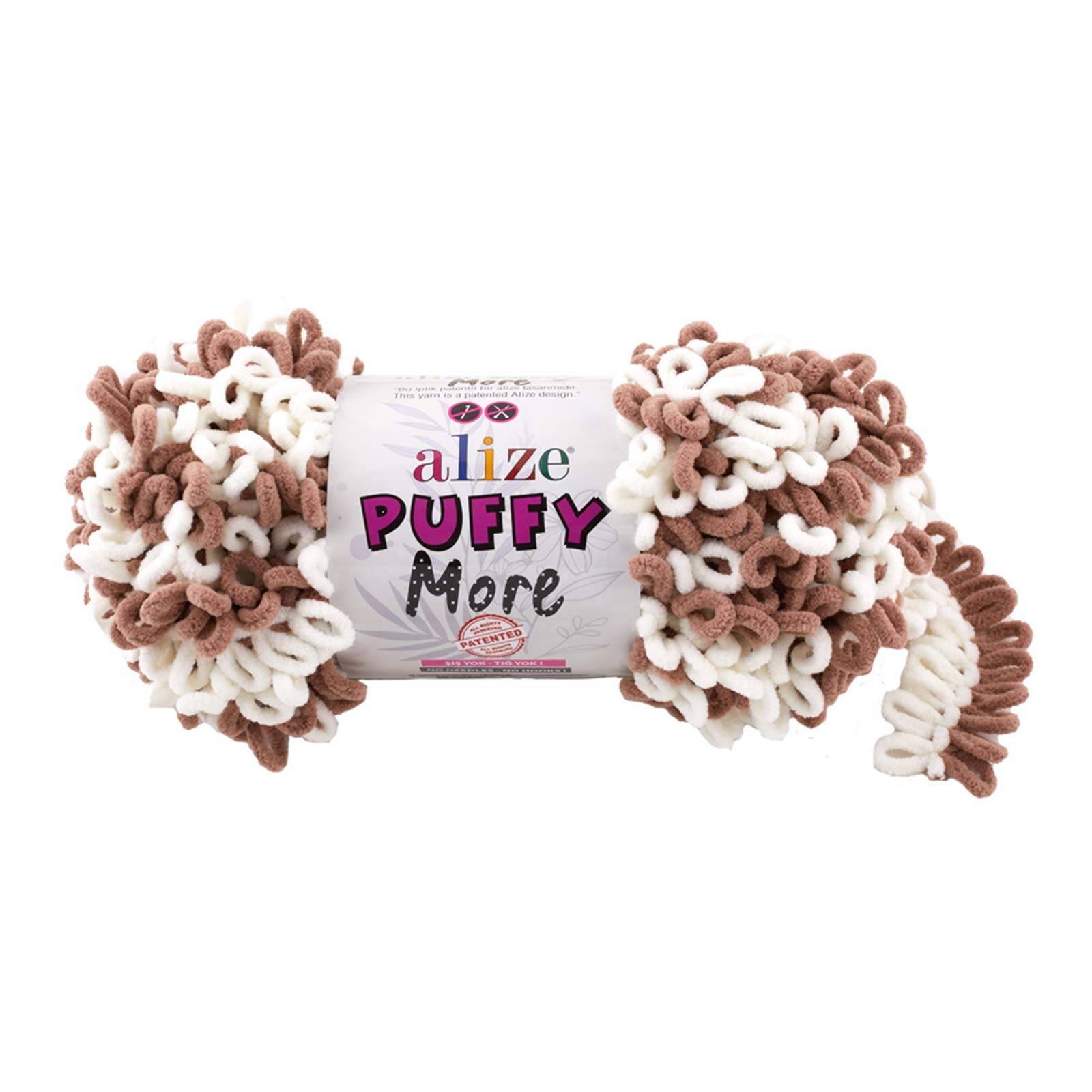 maDDmaPuffy More 10 x 150 g Knitting Yarn without Needle Choice of Colours Colour: 6261 White/Light Brown