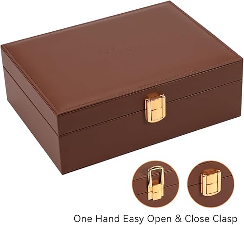 Miniatura 5 de Voova Joyero organizador para mujeres y niñas, 2 capas grandes para hombres, estuche de almacenamiento de joyas de piel sintética con bandeja