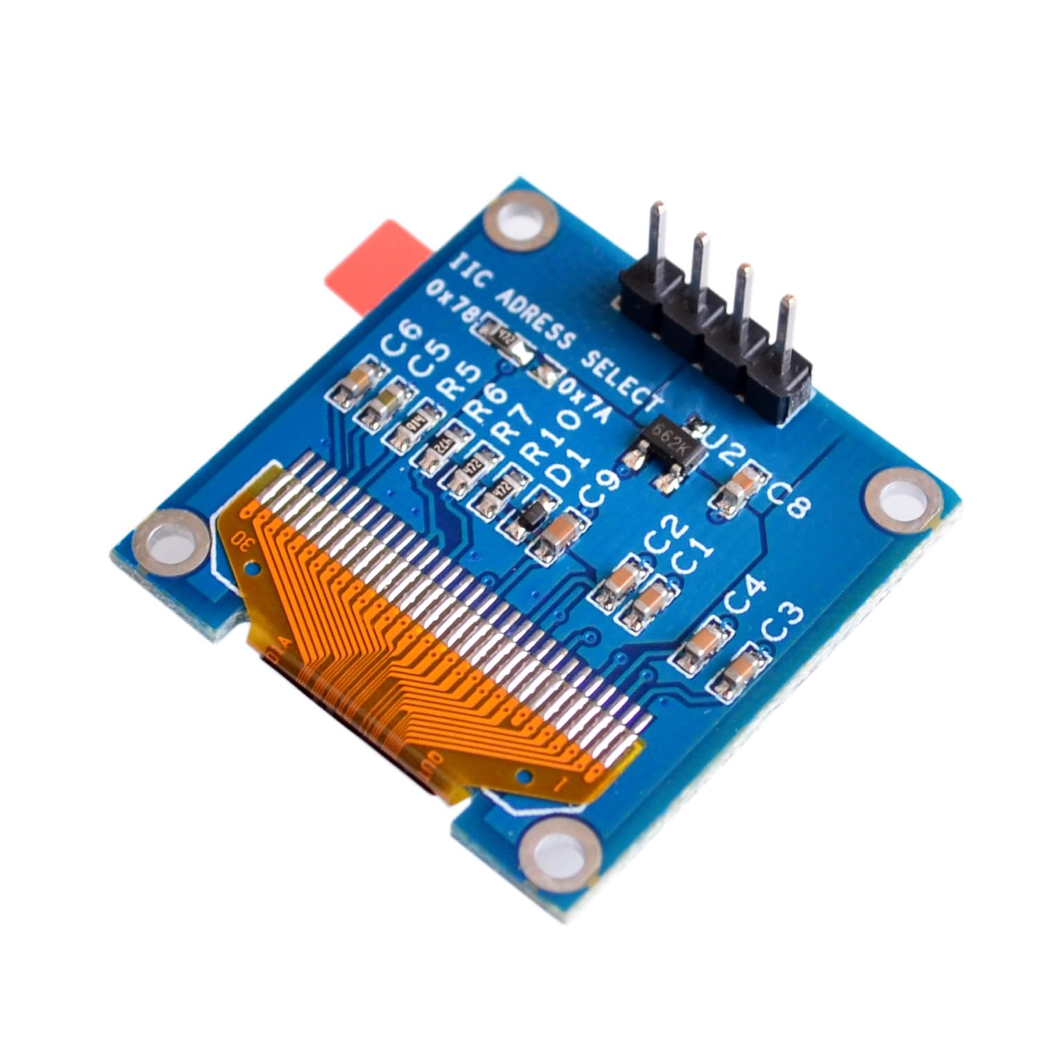 Lot de 4 écrans OLED de 0,96 ", caractères bleus, module d'affichage I2C 128 x 64 pixels I2C, compatible avec Arduino Raspberry Pi