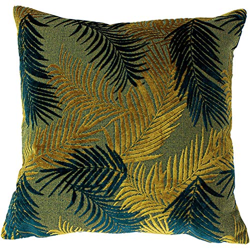 Paoletti Palm Grove Cushion Cover, Gold/Teal, 50 x 50cm