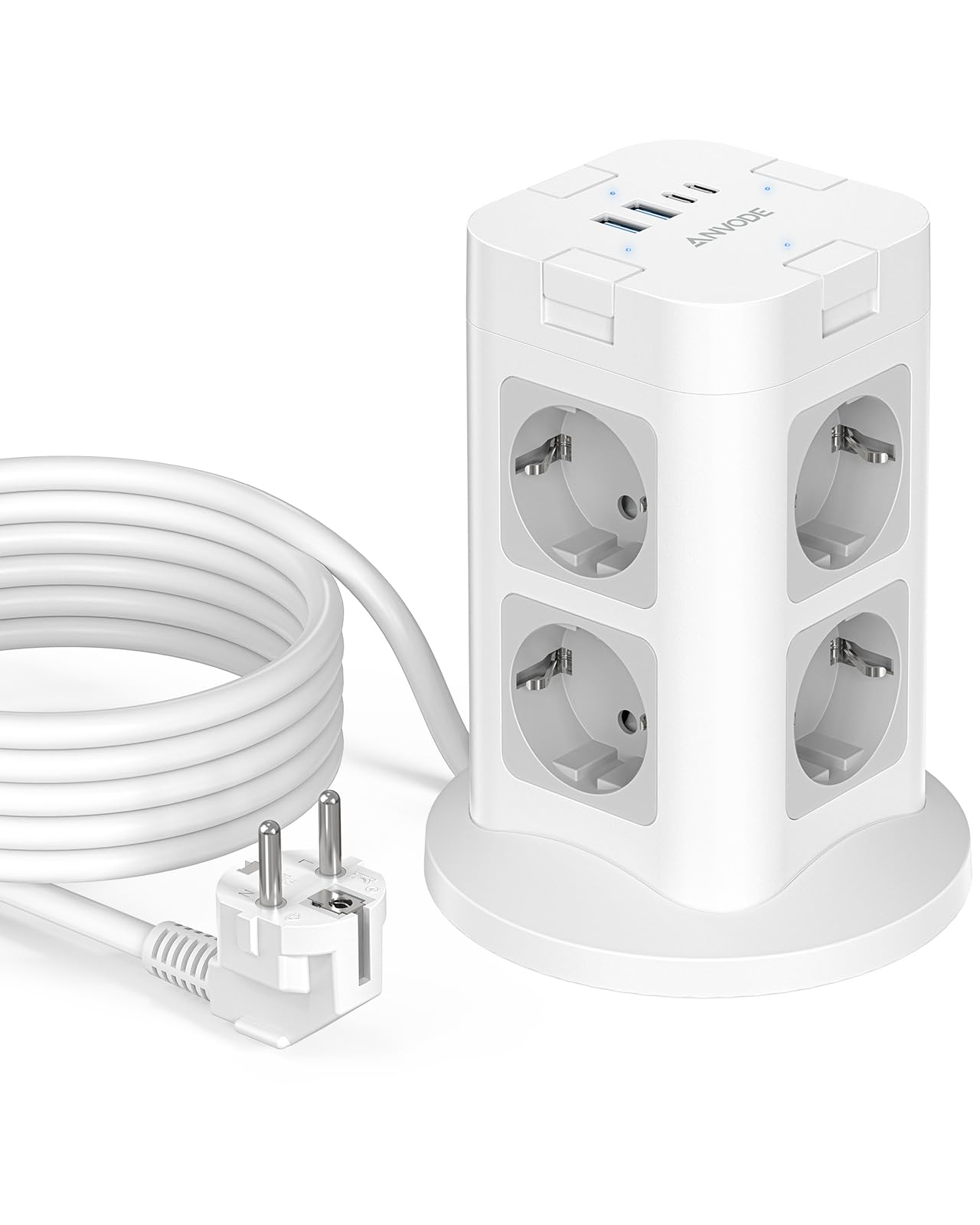 Stekkerdoos - Aansluiting 1: 1x Type E/F male Aansluiting 2: 9x Type F female Aansluiting 3: 4x USB A Aansluiting 4: 1x USB C