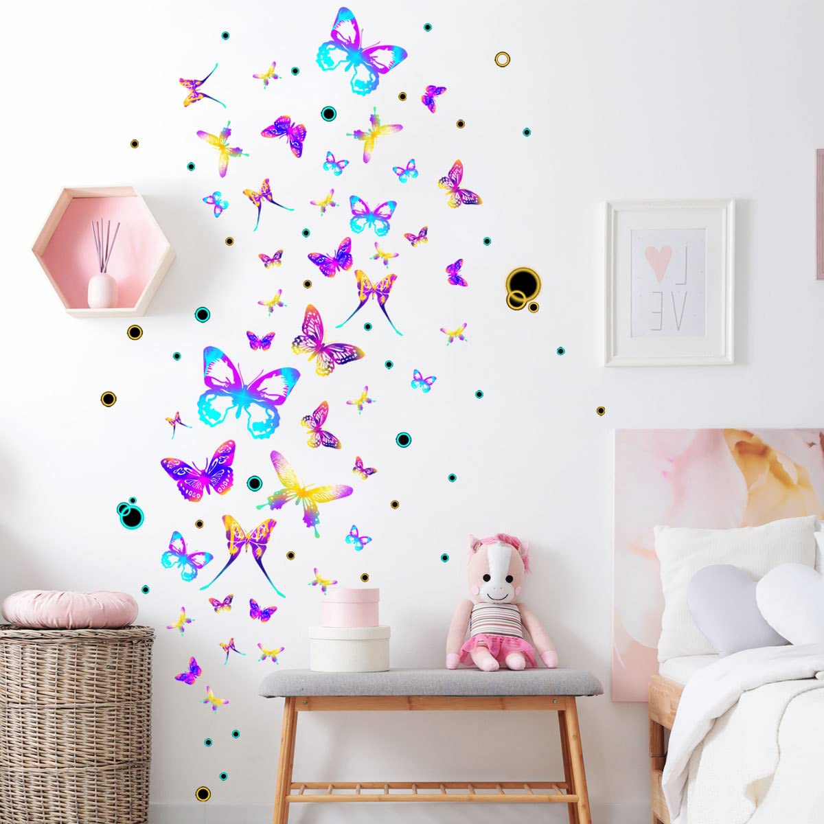 Photo 1 of Colorful Butterfly Wall Decor Polka Dot Girls Wall Decals,Butterfly Art Wall Stickers for Kids Room Girls Bedroom Living Room Butterflies