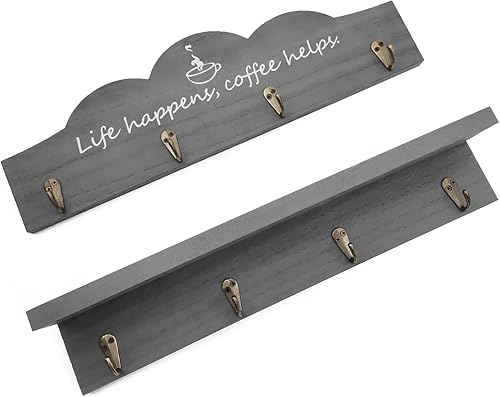 Miniatura 3 de Ismosm Soporte para tazas de café 2 piezas decoración de pared de cocina soporte para tazas de café con 8 ganchos resistentes estante para tazas