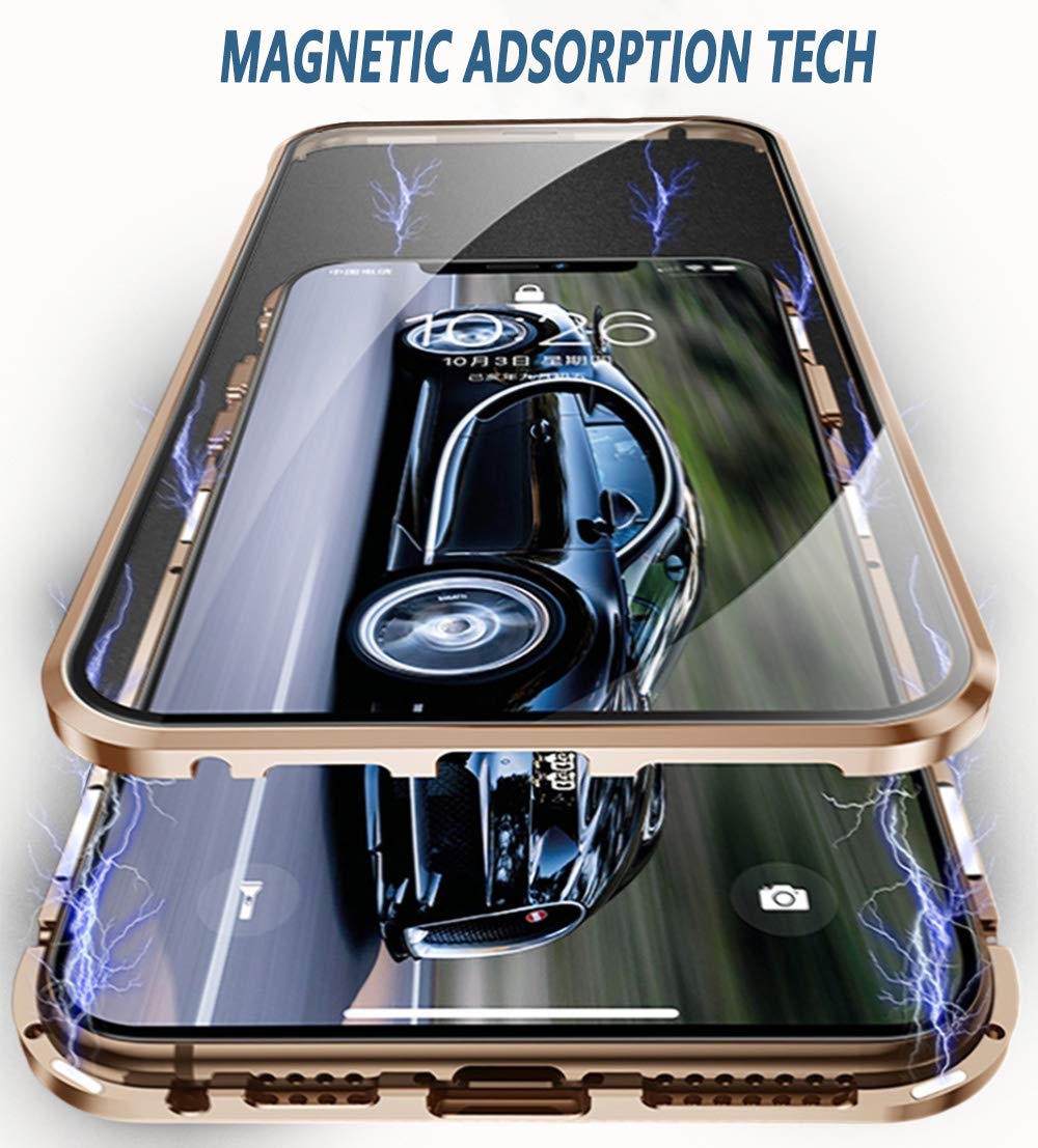 HHZY Anti-Spia Cover per iPhone 12 PRO 360 Gradi Protezione Case Doppi Lati Privacy Vetro Temperato Adsorbimento Magnetico Paraurti in Metallo Custodia con Protezione Camera,Nero,11 PRO