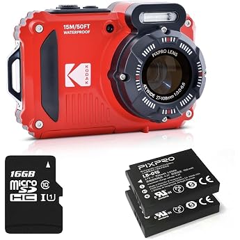 KODAK Pixpro Pack WPZ2 + 2 Batteries + 1 SD Card - Compact 16M Pixel, Waterproof to 15m, Shockproof, Video 720p, LCD Display 