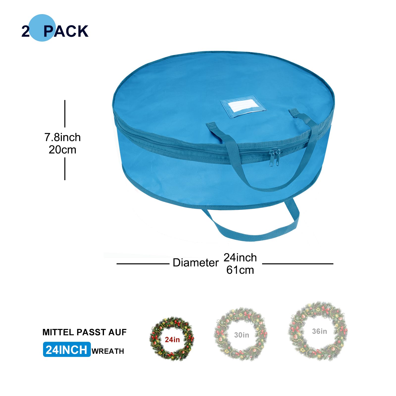 TITA-DONG 2-Pack 20 Inch Christmas Wreath Storage Bags - Zippered Clear Organizer With Handles