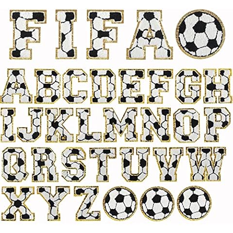 29 PCS Football Chenille Letter Patches, Glitters Patches Iron on Letters Chenille A-Z Patches, Varsity Initial Patches, Embroidered Letters Patches Stick on Adhesive Cover