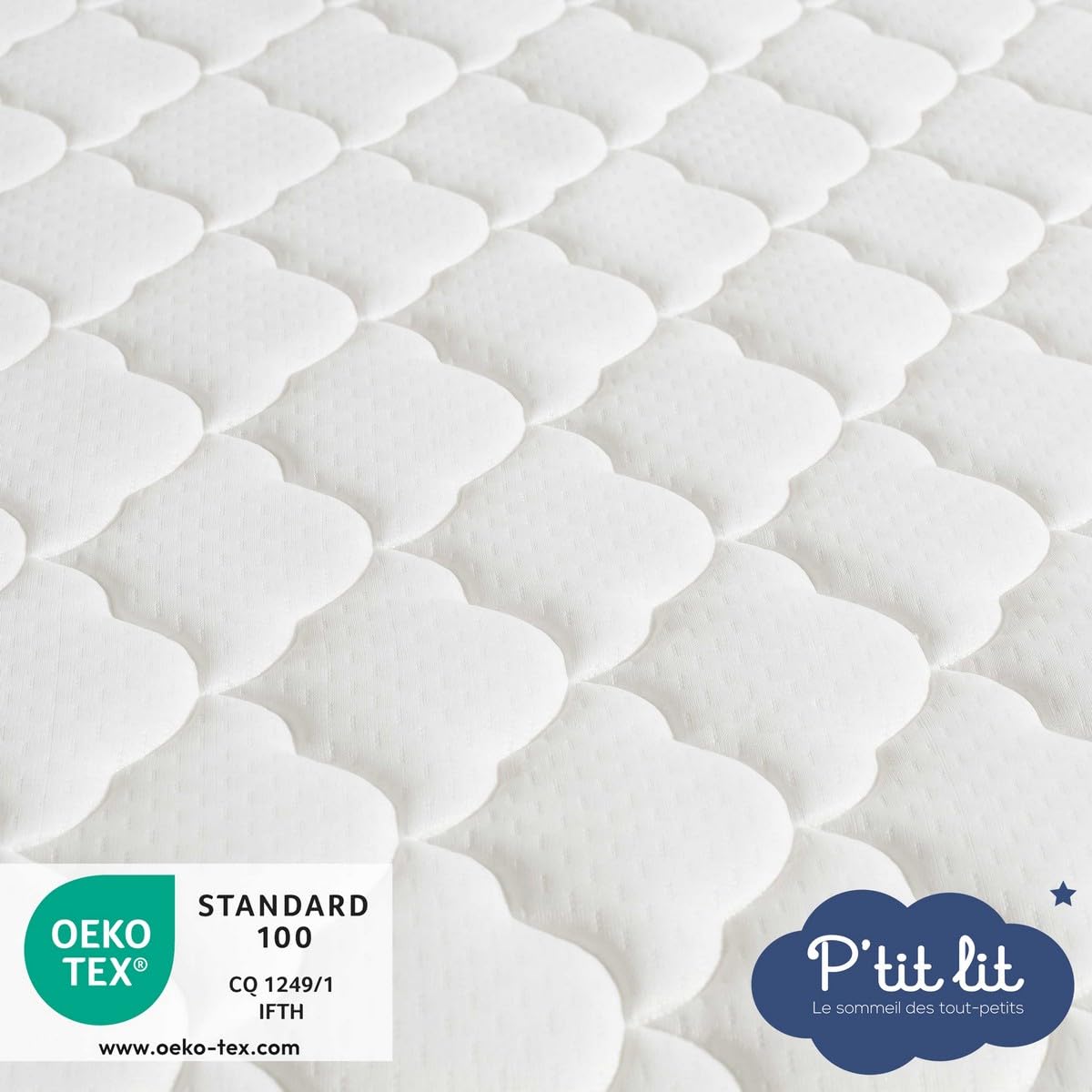 P'TIT LIT - Matelas Bébé Parfait - 60x120 cm - 2 Faces : Ultra Respirant l'Été/Chaud et Douillet l'hiver - Anti Acarien - Déhoussable - Oeko Tex® - Fabrication Française - EP. 10 cm
