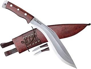 Gurkha Afghan Kukri Knife Overall 17 IN Historical Full Tang Afghan 11 IN Fixed Blade Carbon Steel Khukuri Sheath & 2 Small Knives Handmade In Nepal - Gurkha