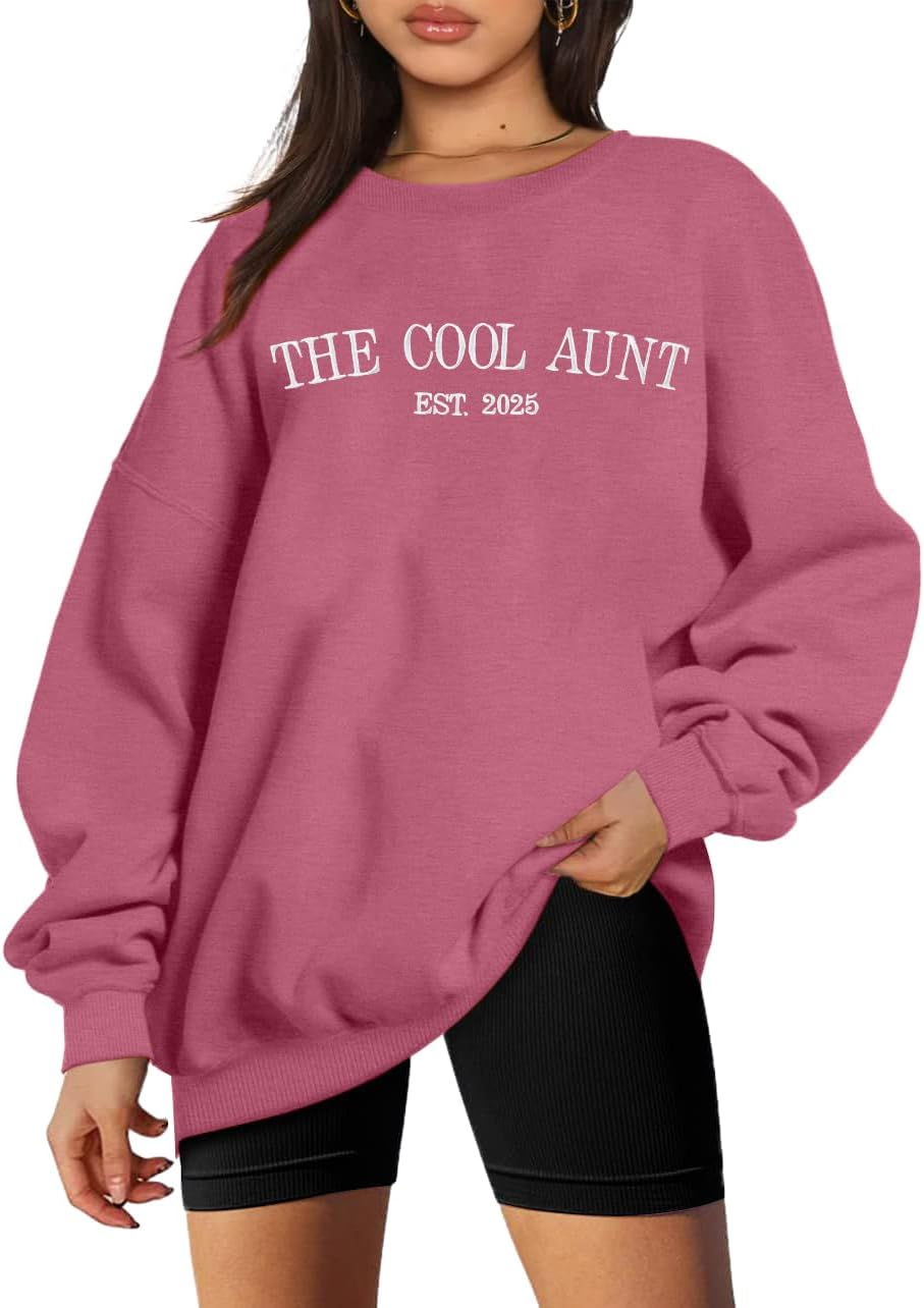 MYHALF Aunt Sweatshirt Cool Auntie Shirt: Women Oversized Auntie Crewneck Sweatshirts Aunt Gift Tops Cute Aunts Club Pullover - Image 3