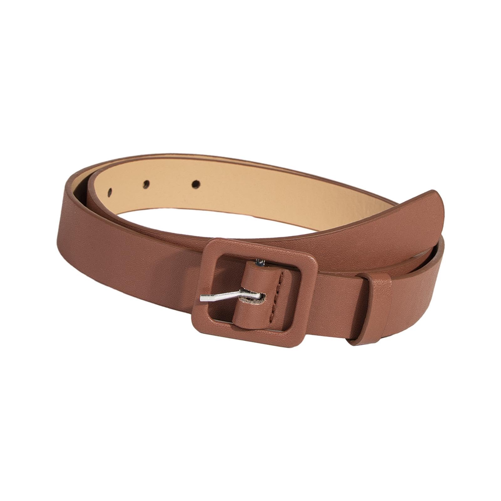 PU Women Belt Square Buckle Belt Adjustable Waistband for Female Lady Skirt Brown-image-8