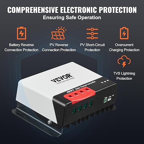 Miniatura 6 de VEVOR Controlador de carga solar MPPT de 40 A, entrada automática de CC de 12 V24 V, cargador regulador de panel solar con módulo Bluetooth, 98% de