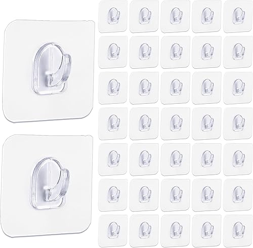 Command - Paquete de 40 ganchos de pared transparentes, pequeños ganchos adhesivos de plástico para colgar para el baño y la cocina con pared sin