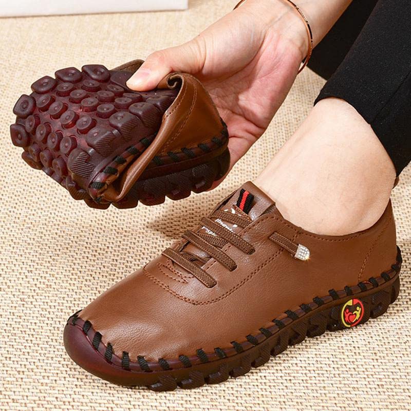 Women's Leather Soft Bottom Flat Shoes Slip On Handmade Beef Tendon Leisure Set of Feet Comfort Rubber Sole Mom Loafers2