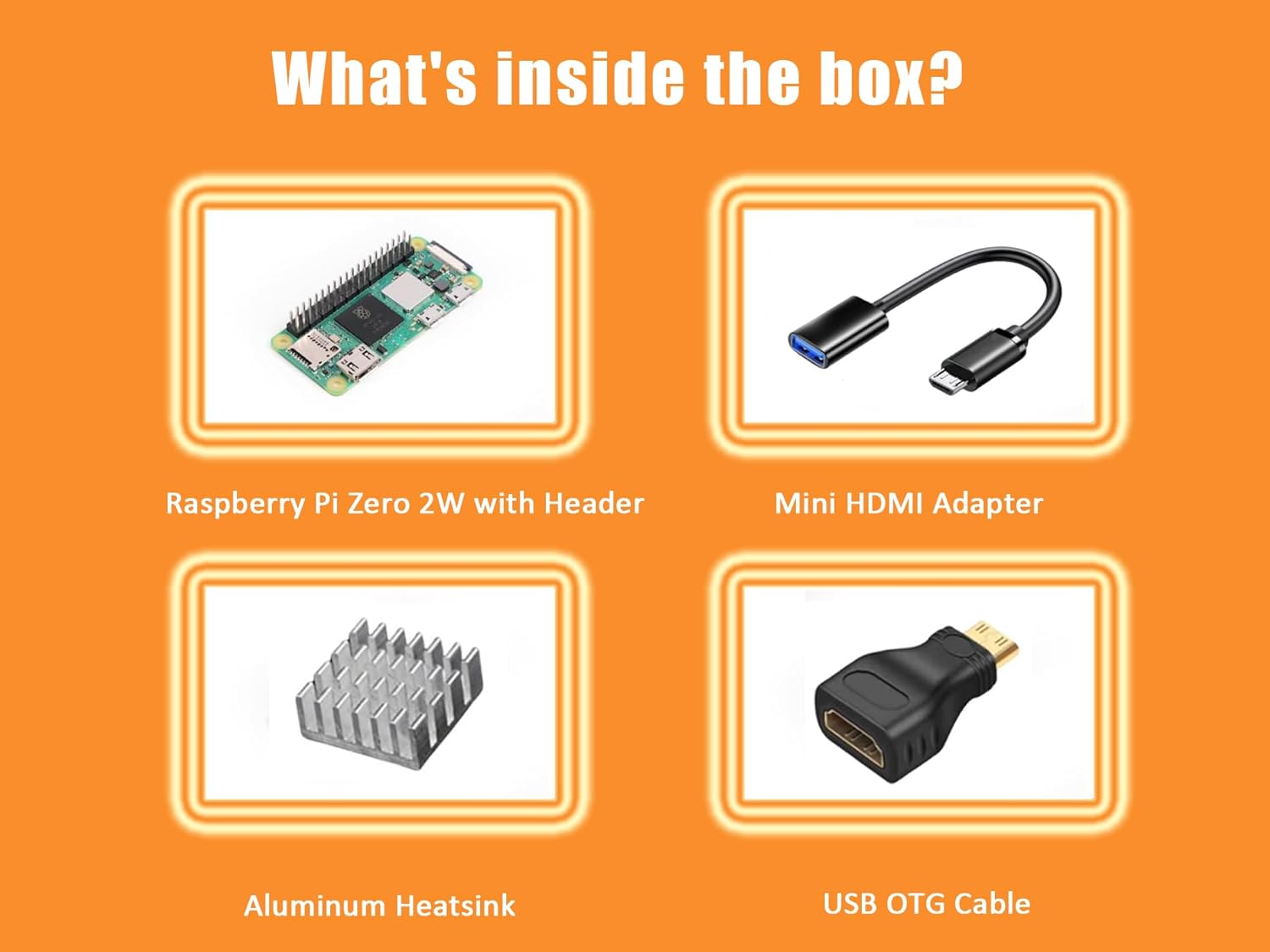 Vemico Raspberry Pi Zero 2 WH Kit, Raspberry Pi Zero 2 W with Pre-Soldered GPIO Headers, Heatsink, Mini HDMI to HDMI Adapter, Micro USB OTG Cable
