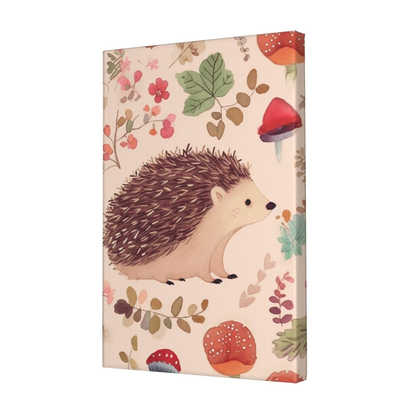KLOPH Lovely Hedgehog Canvas Wall Art for Living Room 12"x18" Modern Artwork Painting for Bathroom Hanging Canvas Prints Aesthetic Wallart for Bedroom Kitchen Office Wall Decor