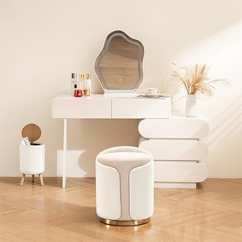Miniatura 6 de Taburete giratorio con base dorada, cómoda silla de tocador, taburete redondo moderno para maquillaje, otomano, reposapiés para dormitorio, sala de