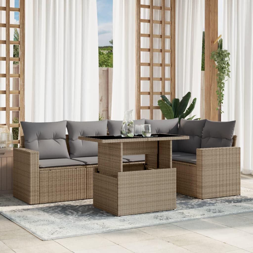 vidaXL Juego de sofás jardín con Cojines 6 pzas ratán sintético Beige