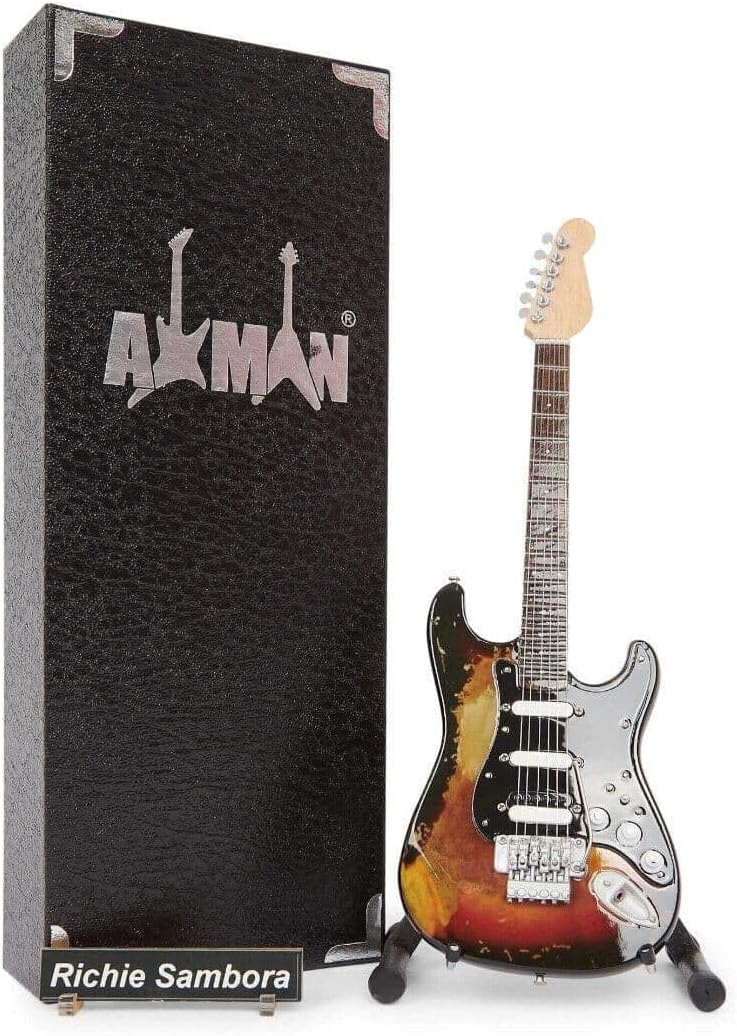 Richie Sambora (Bon Jovi) Miniature Guitar Replica - Music Gifts - Handmade Ornamental 1/4 Scale - Includes a Display Box, Name Tag and Miniature Guitar Stand