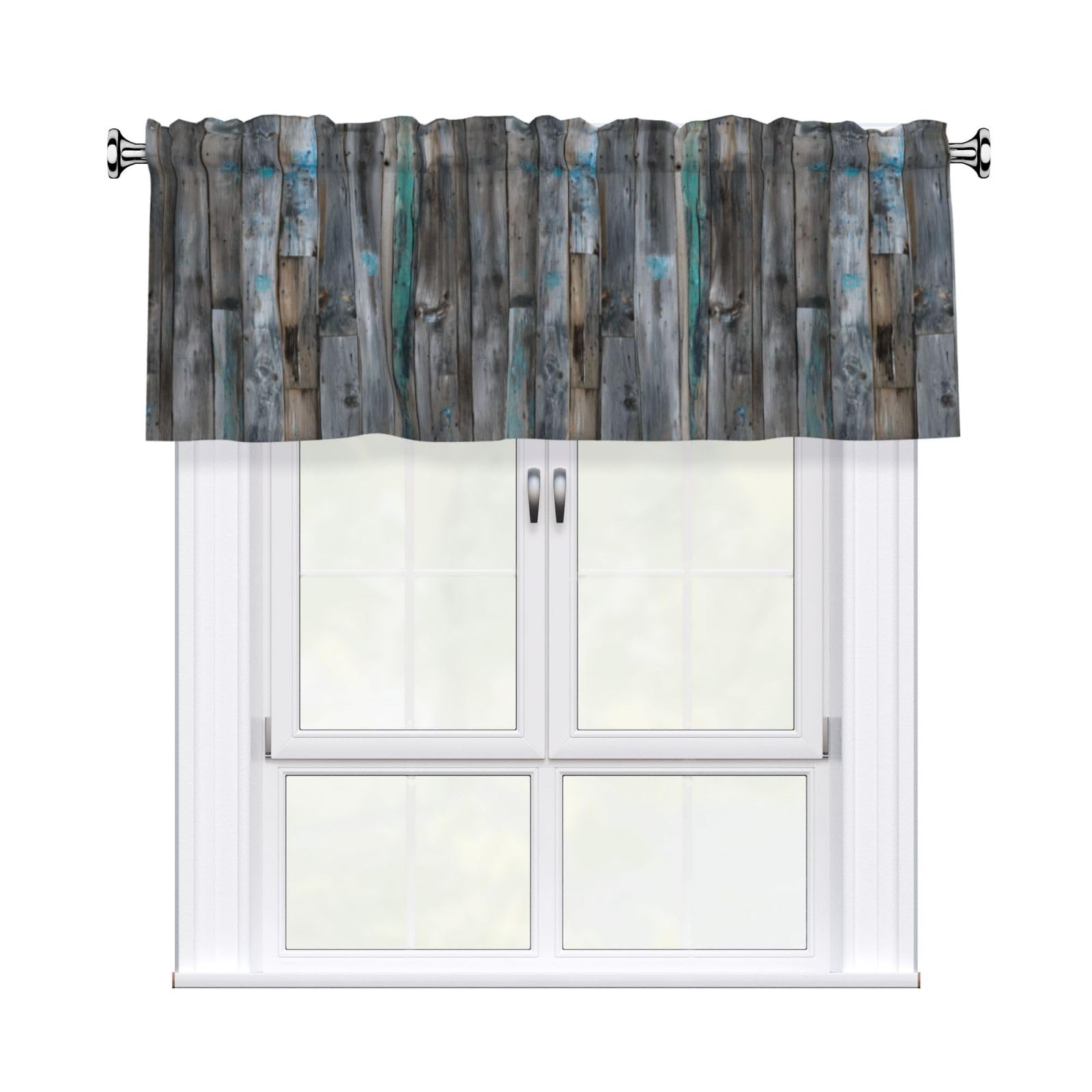 Woshuwo Nautical Wood Plank Wall Vertical Old Boat Boards Valances For Windows Rod Pocket Window Treatment Short Curtains For Kitchen Living Room Bedroom Decor 54x18in