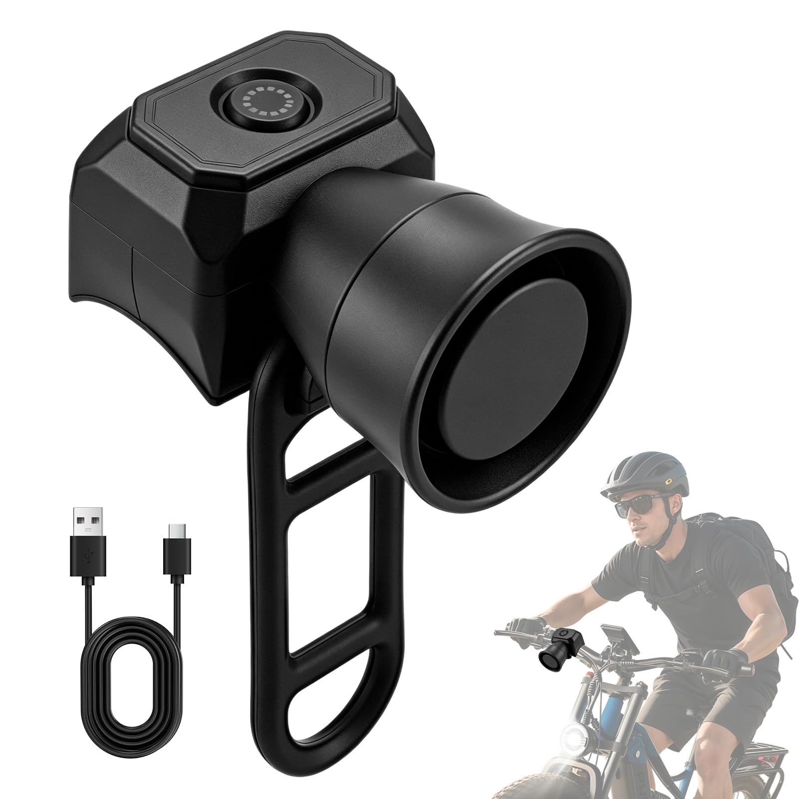 Sonnette Velo Electronique 120dB IPX4 Rechargeable USB 5 Modes Alarme Velo Noir