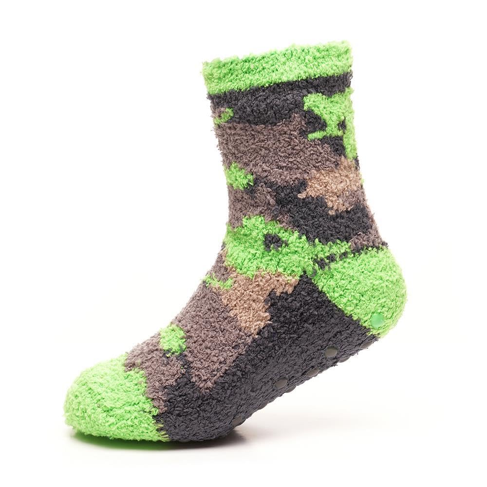 A2z 4 Kids Boys Camo Green Girls Soft Fluffy Cosy Socks Non Slip Gripper - Socks Az818 _7-10 (12.5-3.5)