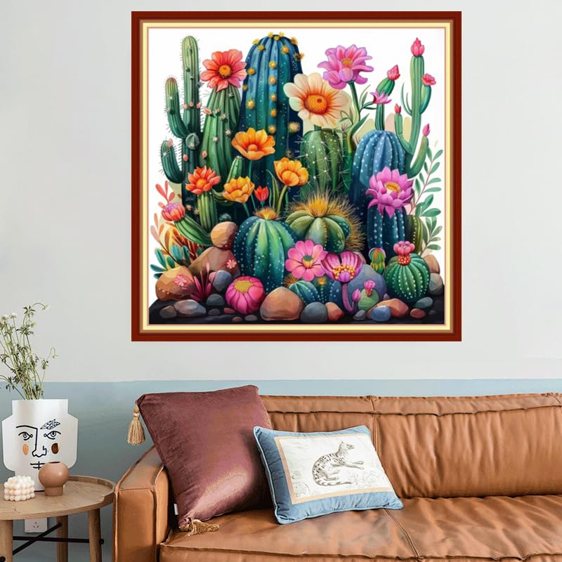 Image of Joyhoor Stamped Cross Stitch Kits for Beginners, Needlepoint Kits for Adults, 11CT Counted Embroidery Kits-Succulent Plants 18x18 inchs