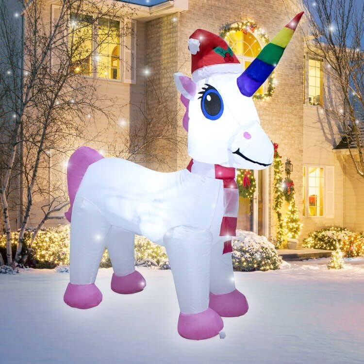 AJY 6FT Inflatable Unicorn Christmas Inflatable LED Lights Indoor Outdoor Yard Lawn Decoration Cute Fun Holiday Blow Up Party Display