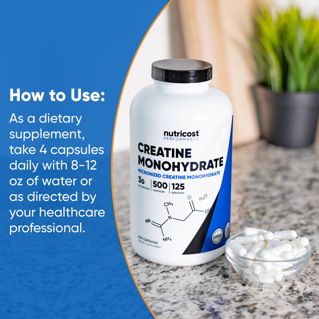 Nutricost Micronized Creatine Monohydrate (3,000mg) 500 Capsules — Amazon image 7