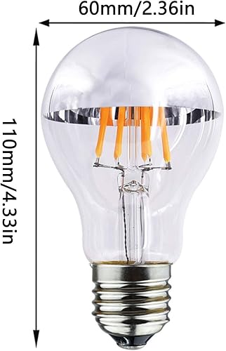 Miniatura 2 de Lxcom Lighting Bombilla LED A19 mitad cromada plateada de 8 W, regulable, bombillas de espejo con punta plateada equivalente a 80 W, blanco cálido