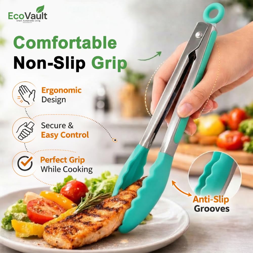 EcoVault Steel & Silicon Food Tongs - Heat Resistant! -2 EcoVault Steel & Silicon Food Tongs - Heat Resistant! -2