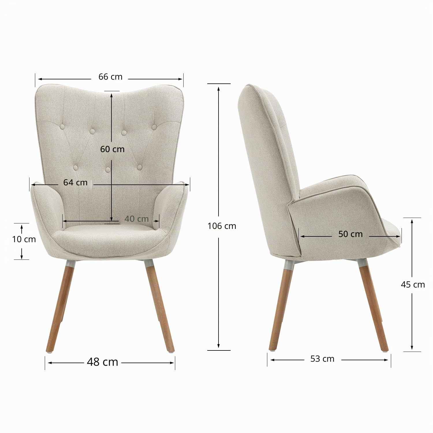 MEUBLE COSY Poltrona Imbottita Sedia da Salotto con Braccioli Poltroncina Relax in Tessuto con Schienale Alto Gambe in Legno per Camera da Letto Soggiorno