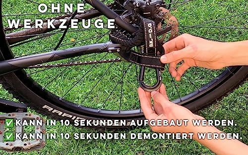 BIKE AND DOG - Fahrrad-Hundeleine, werkzeuglose Befestigung, spezielles Geschirr als Option, inklusive 2 Fahrradbändern. Patentiert. (Schwarz)
