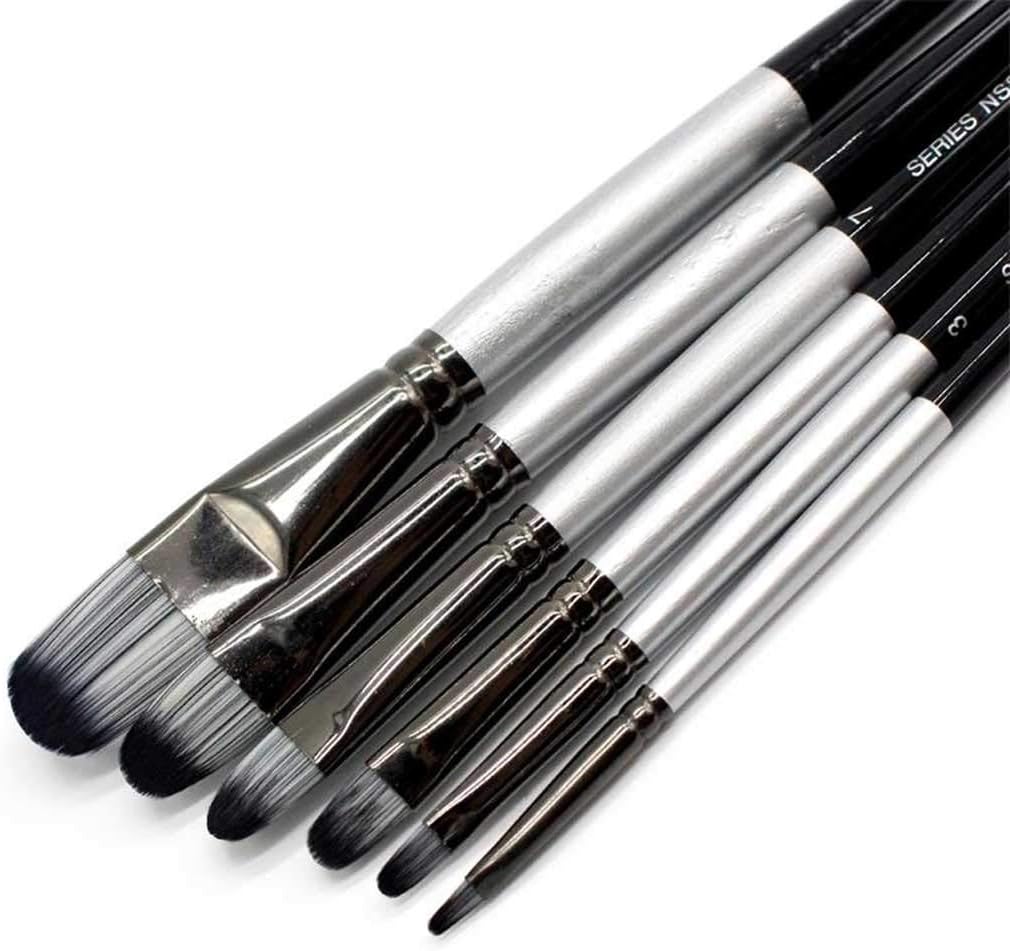6PCS Filbert Nylon Hair Oil Acrylic Artist Painting Brush Set for School Professional Drawing Watercolor Brush Art Supplies