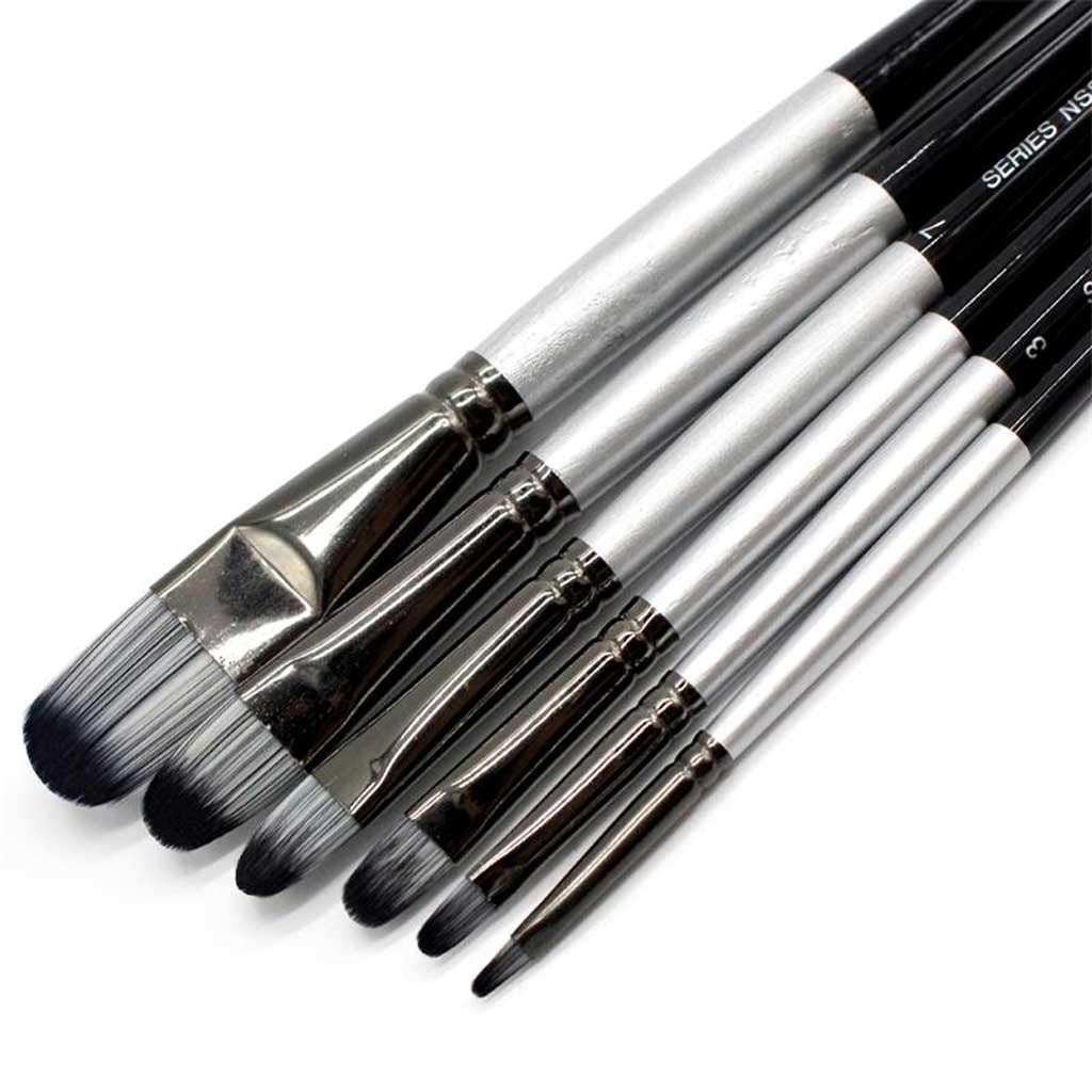 Juego de 6 Pinceles de Nailon para Pintura al óleo, acrílico y de Pelo de Filbert para Dibujo Profesional Escolar, Pinceles de Acuarela, Suministros de Arte.,