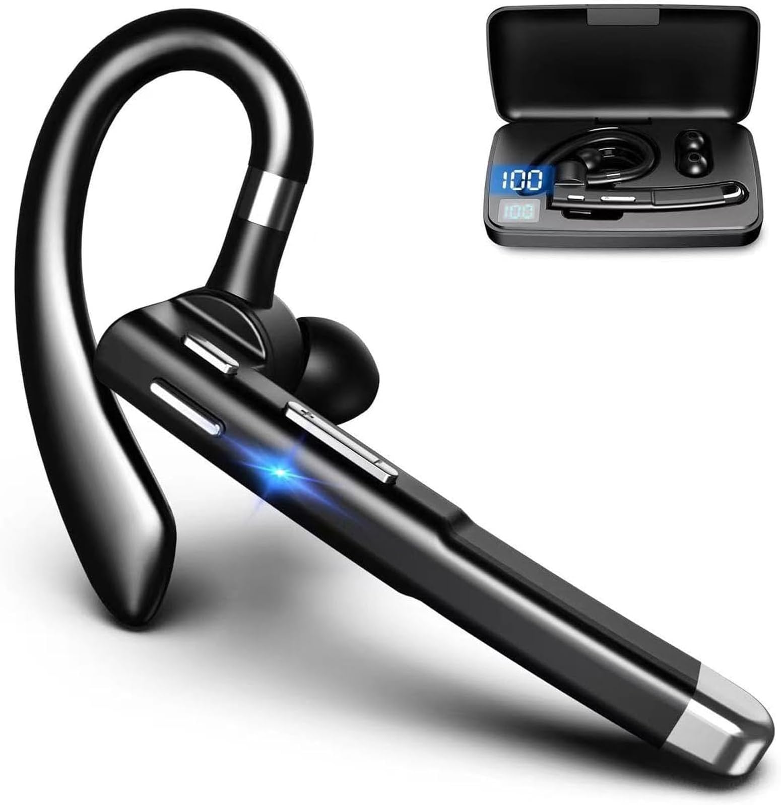 Bluetooth Headset,Wireless Bluetooth Earpiece V5.2 Hands-Free Earphones CVC 8.0 Noise Canceling with Dual-Mic for Driving/Business/Office, Compatible with iPhone and Android