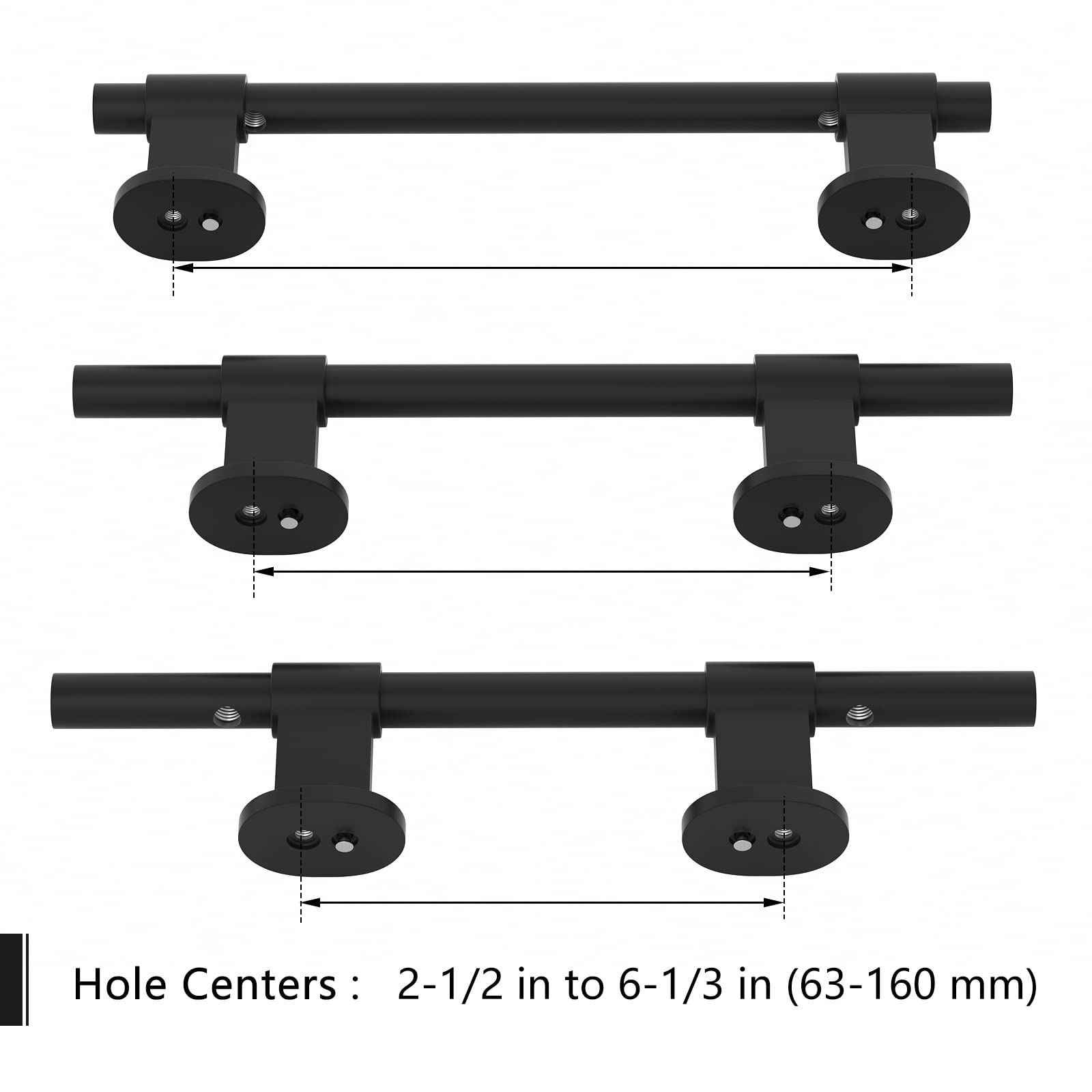Haidms 10 Pack Black Cabinet Handles Adjustable Cabinet Pulls, 1-3/8" to 4" (35-102mm) Hole Centers Round Bar Drawer Pulls for Kitchen