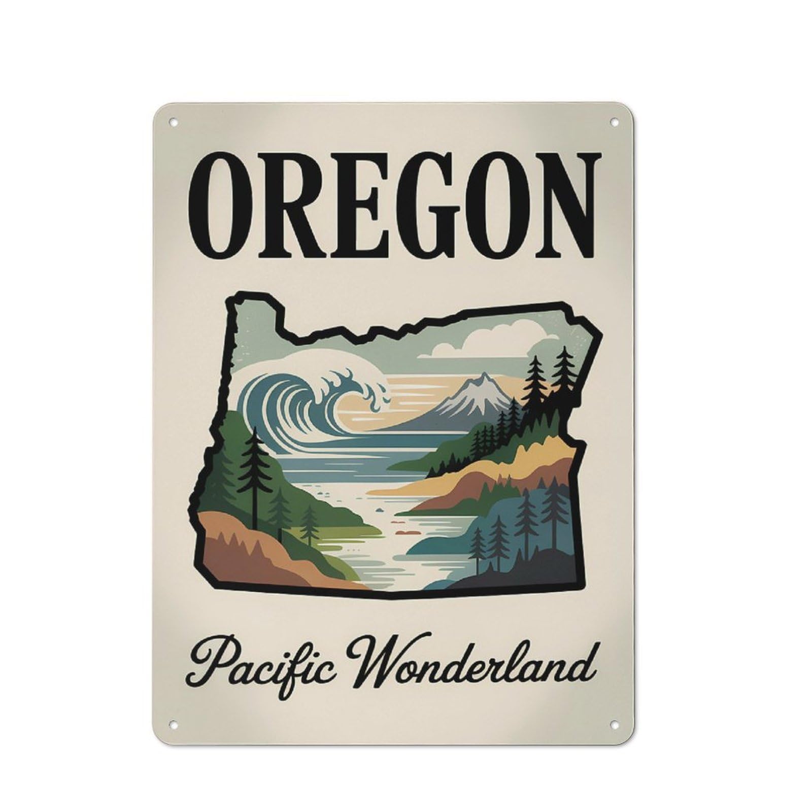 Junmoney Style-10 40X30cm Rustic Metal Wall Sign With Oregon Pacific Wonderland Travel For Living Room Wall, Metal Sign Decor For Living Rooms And Feature Walls