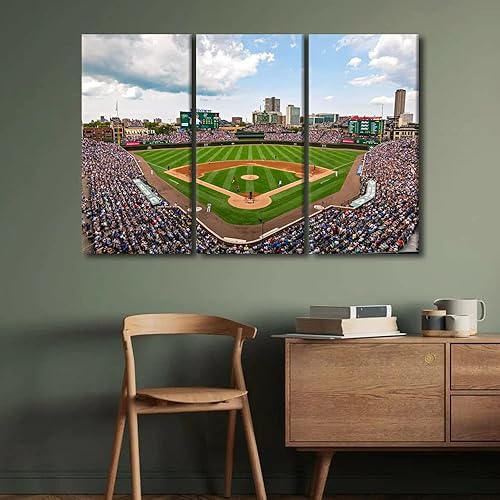 Miniatura 2 de TUMOVO Arte de pared de horizonte de estadio de béisbol, pintura sobre lienzo, cuadros de campo Wrigley para paredes del hogar, estadio panorámico,