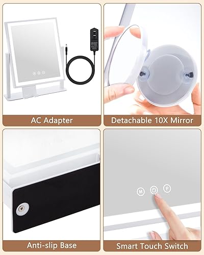 Miniatura 4 de DECLUTTR Espejo de tocador con luces, espejo de maquillaje Hollywood con soporte para teléfono, control táctil inteligente, 3 modos de iluminación