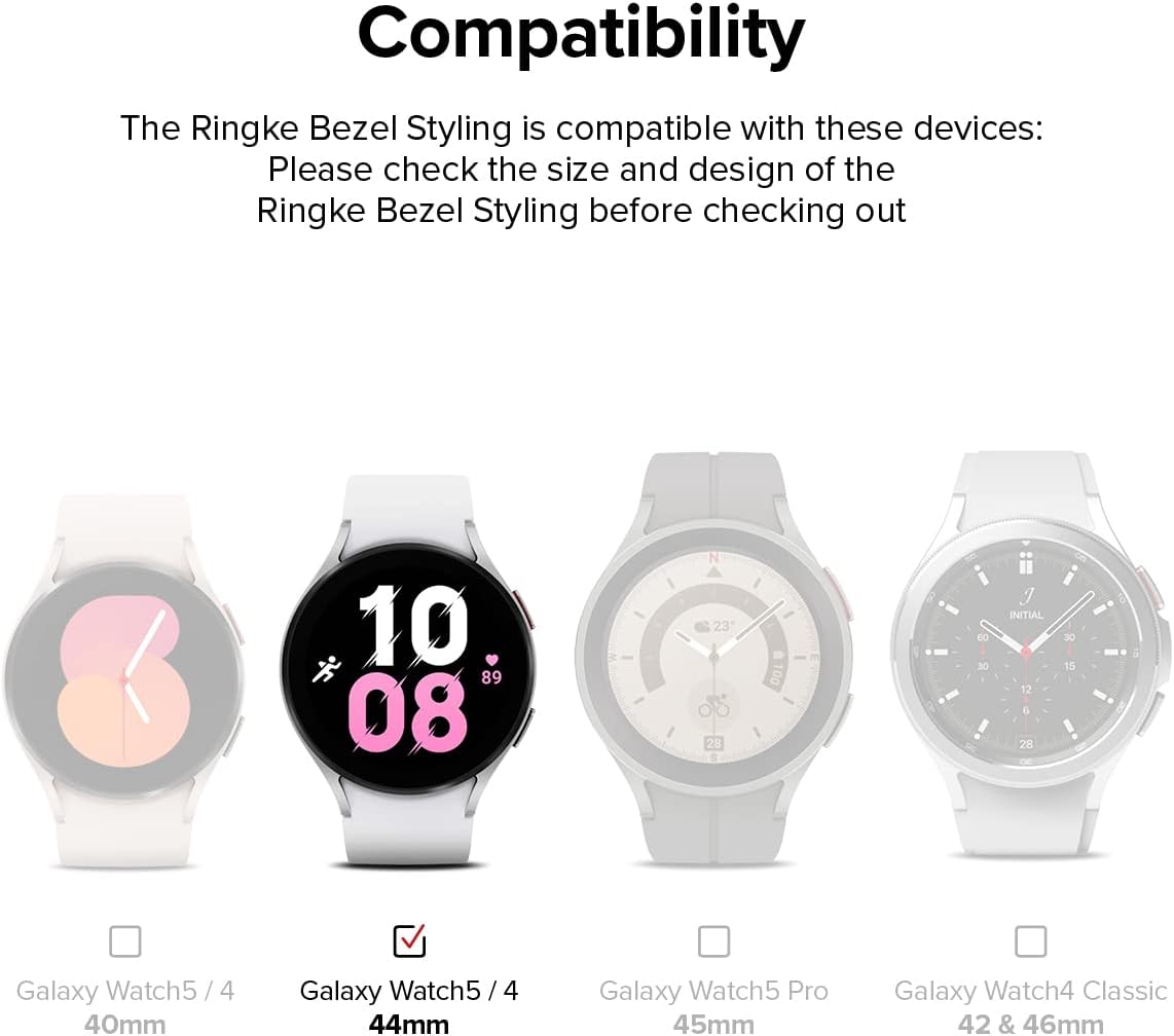 Ringke Bezel Styling Compatible with Samsung Galaxy Watch 5 44mm and Galaxy Watch 4 (44mm) Adhesive Frame Ring Cover Anti Scratch Case Accessory