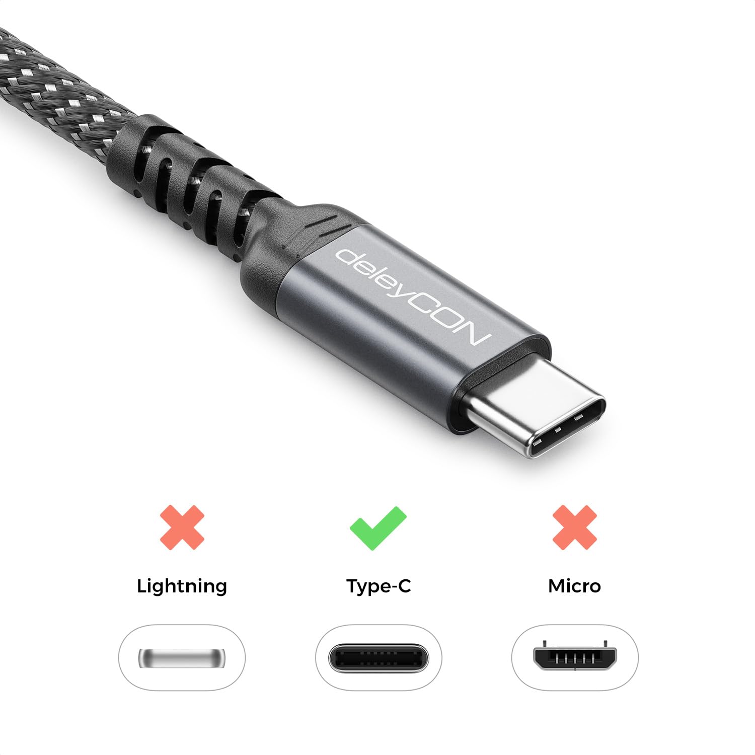 deleyCON 2 x 1 m USB-C Charging Cable 240W PD 3.1, C to C for iPhone 17 16 15 Pro Max Air Galaxy A16 A56 S25 S24 S23 Pixel iPad MacBook AirPods Tablet Switch PS5 - 5