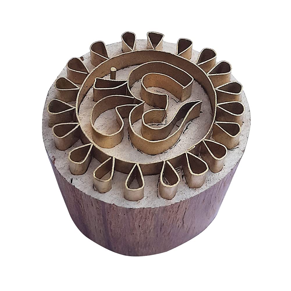 Royal Kraft Round Brass Wooden Stamps for Block Printing on Clay, Pottery, Fabric BBtag019 โ image 1