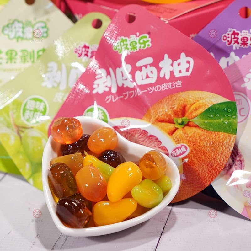Fruit peelable candy, Gummies, White peach grape mango fruit soft candy, Candied fruits, Fruit chewing candy, Wedding candy, Fudge, Sweet snack gift package, Desserts (20 packs,7 Flavor Mix)