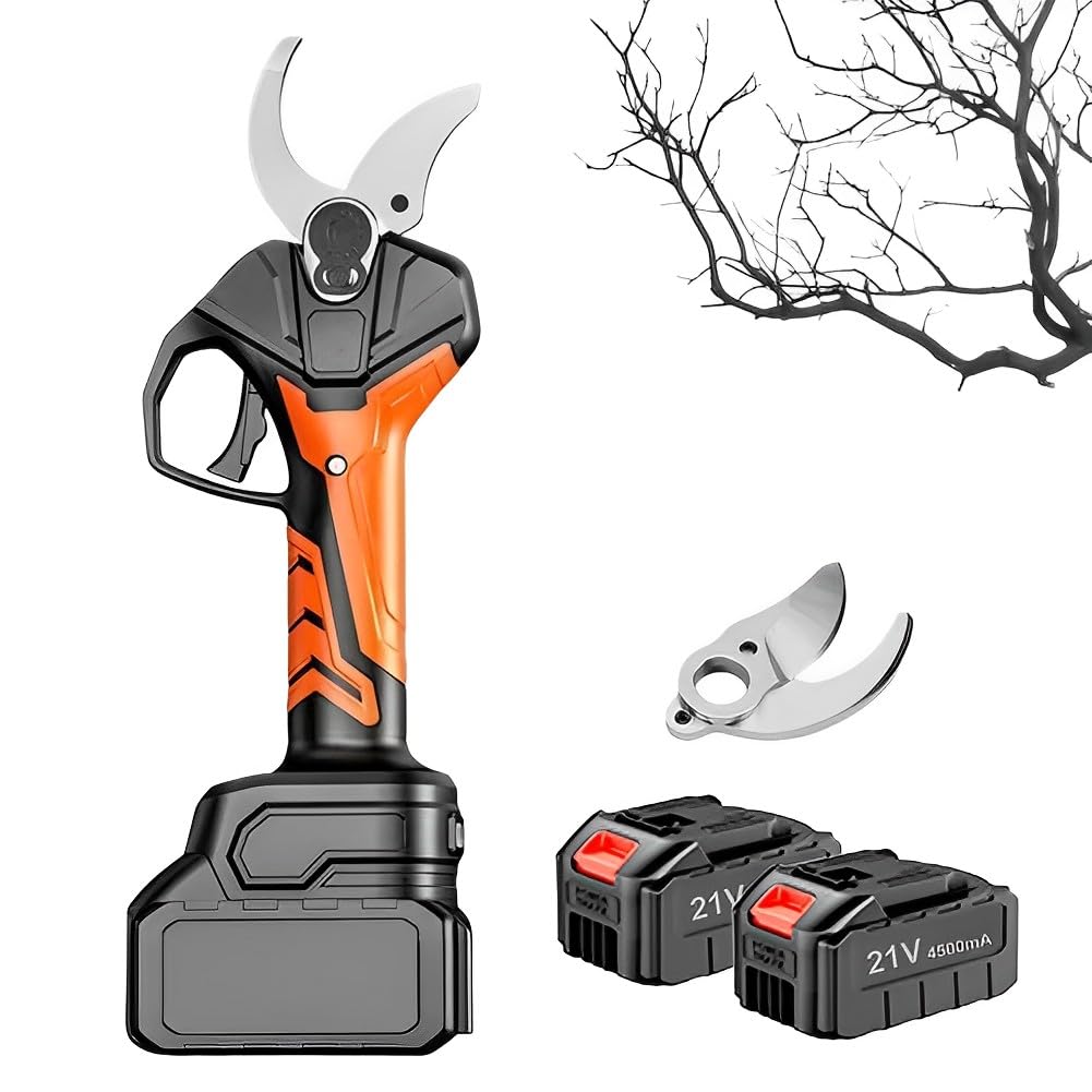 Tijeras de podar eléctricas, podadora de ramas inalámbrica con 2 baterías y 1 cargador, diámetro de corte de 70 mm Tijeras de podar de jardín eléctricas profesionales para podar ramas de árboles