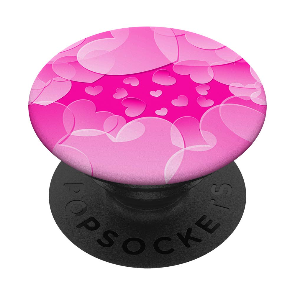 Pink Hearts Girly Pop Mount Socket Cute Pink Colored Holder PopSockets Grip and Stand for Phones and Tablets