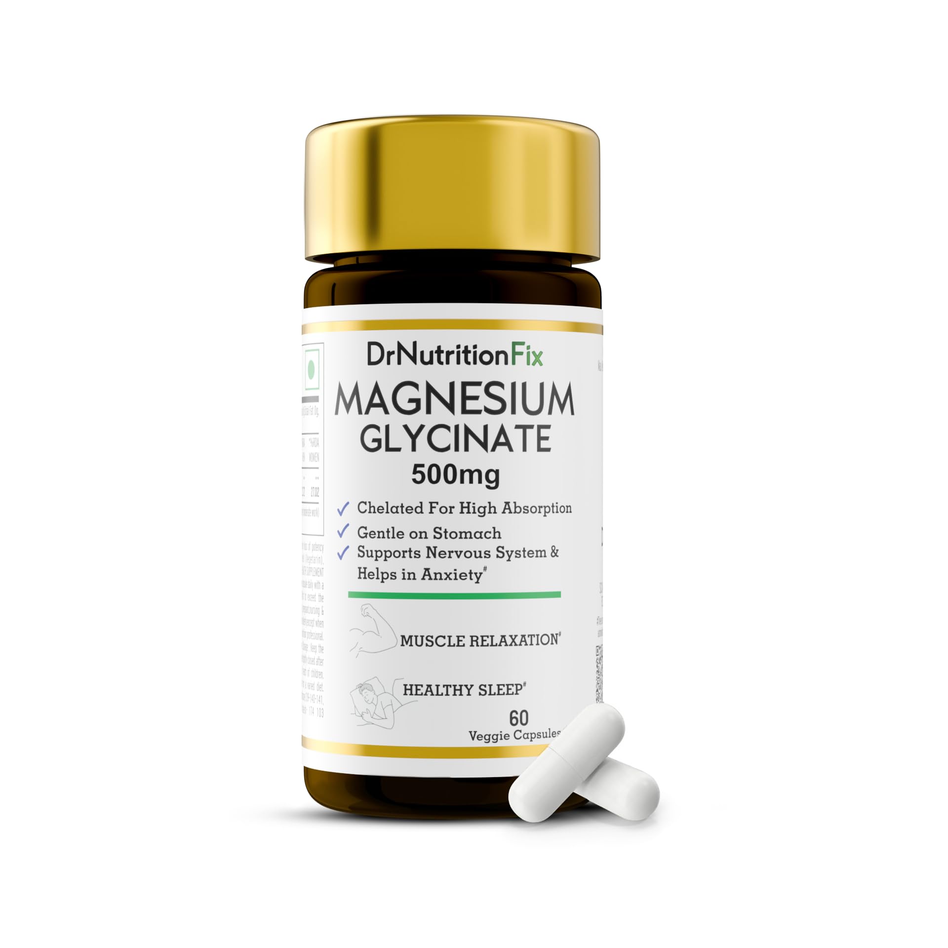 Magnesium Glycinate 500mg | High Absorption Chelated Active Form | Preservative Free | Clean label | Helps in Natural Sleep, Muscle & Nervous System Health and Recovery | 60 Servings
