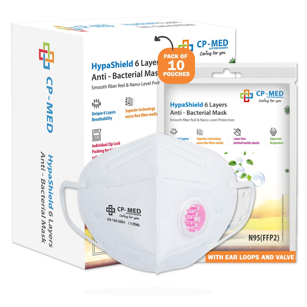 CP-MED™ by CP Plus N95 Ear Loop Style with Valve (Pack of 10) HypaShield 6 Layered Anti Bacterial Face Mask