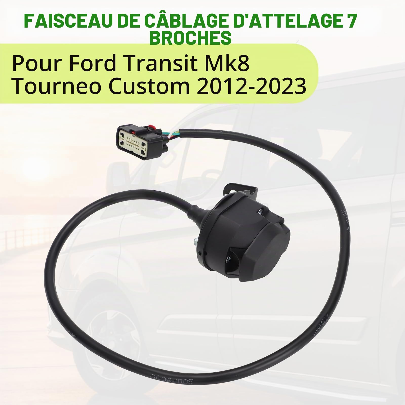 Faisceau de câblage d'attelage à 7 broches pour Ford Transit Mk8 Tourneo Custom 2012-2023 - Kit de connecteur Plug and Play pour feux de remorque