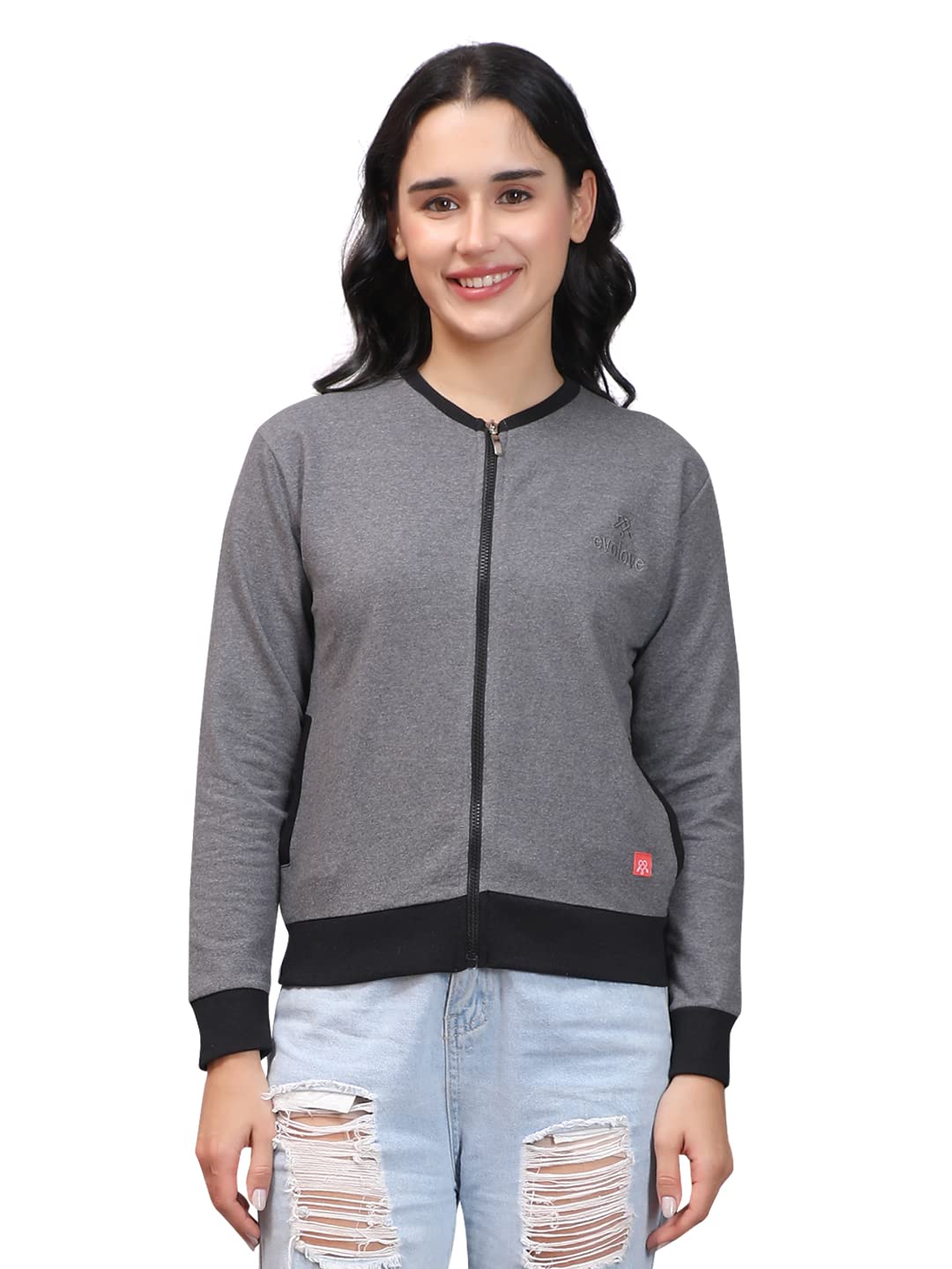 evolove Winter Bomber Jacket for Women with Side Pockets | Cotton Fleece Fabric Round Neck Outfit-picture-15